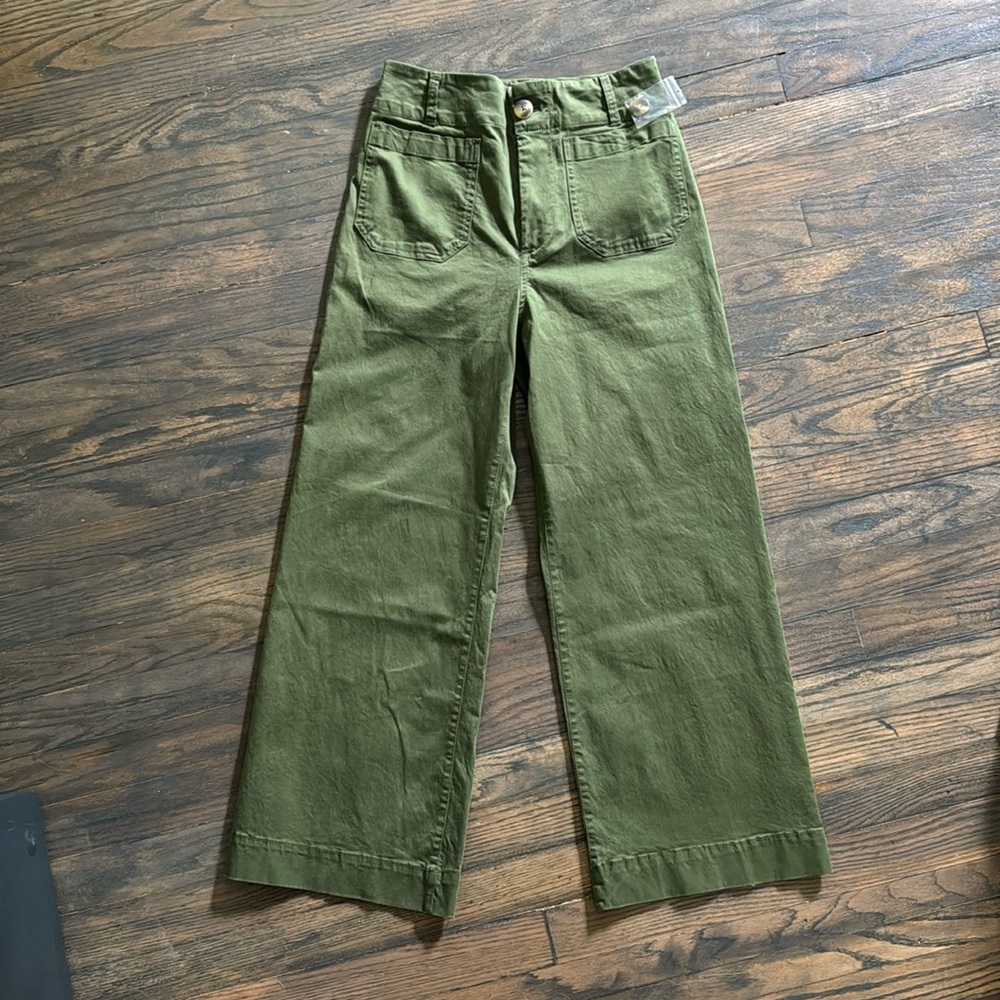 Anthropologie Maeve The Colette Pants Maeve Cropped Wide Leg in Green